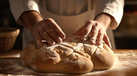 a person making a loaf of breadの素材
