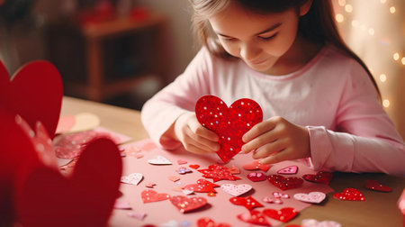 a child playing with a red heartの素材