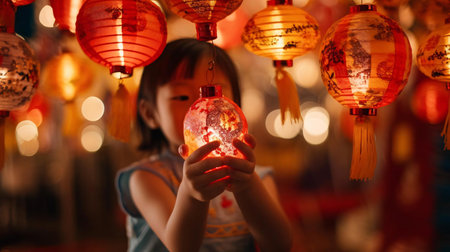 a child holding a lanternの素材