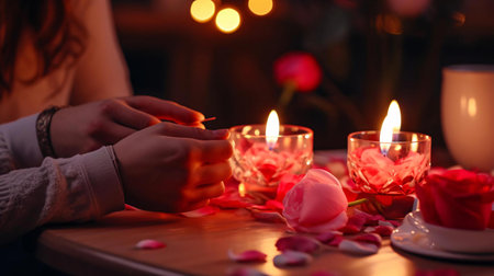 a person lighting a candleの素材