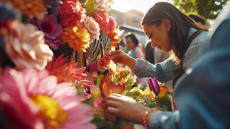 a woman holding flowersの素材