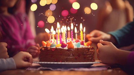 a birthday cake with candlesの素材