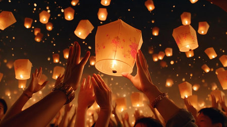 hands holding a lanternの素材