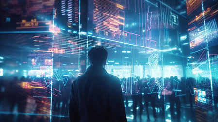 a man standing in front of a stage with lightsの素材