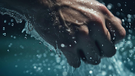 a person's hand holding a blue and white objectの素材