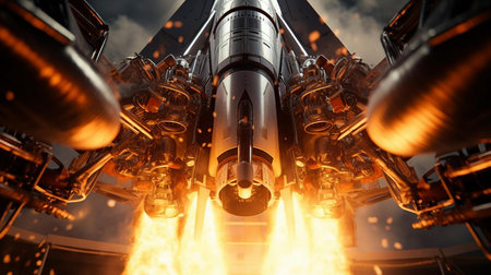 a space ship with flames and smokeの素材