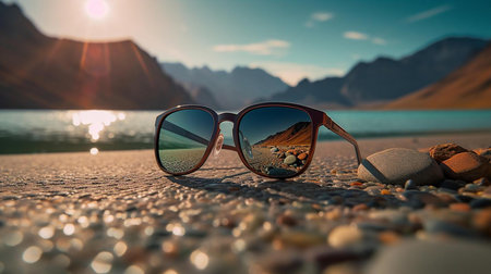 sunglasses on a beachの素材