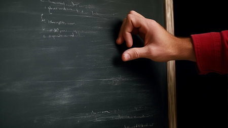 a hand on a chalkboardの素材