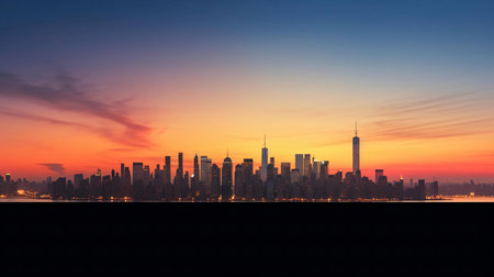 a city skyline at sunsetの素材