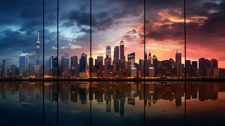 a city skyline at nightの素材