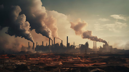 a factory with smoke coming out of itの素材
