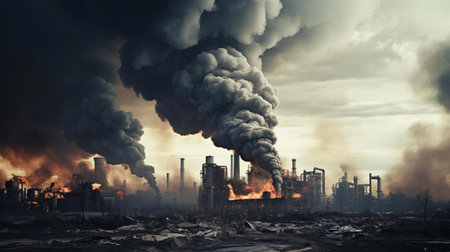 a large factory with smoke coming out of itの素材