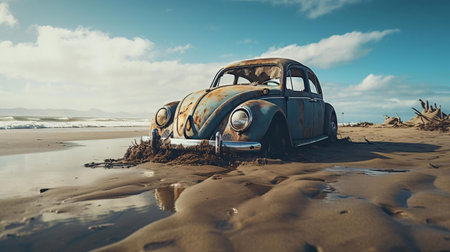 a car on a beachの素材
