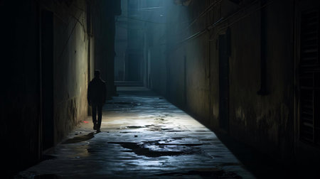 a person walking in a hallwayの素材