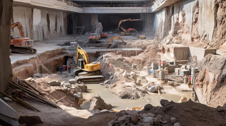 construction vehicles in a construction siteの素材