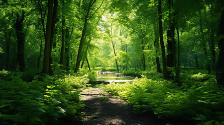 a dirt path through a forestの素材