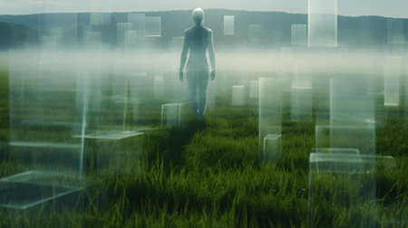 a person walking in a fieldの素材