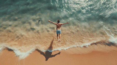 a man standing on a beachの素材