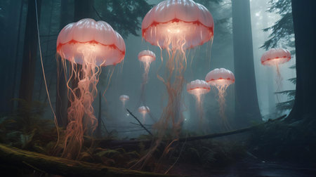 a group of red mushroomsの素材