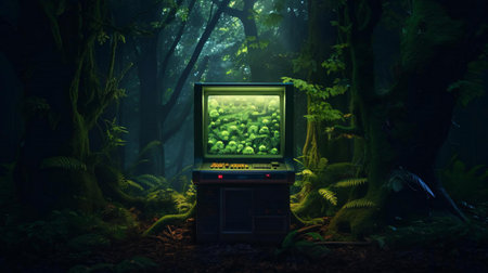 a computer in a forestの素材