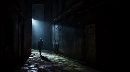 a person walking in a dark roomの素材