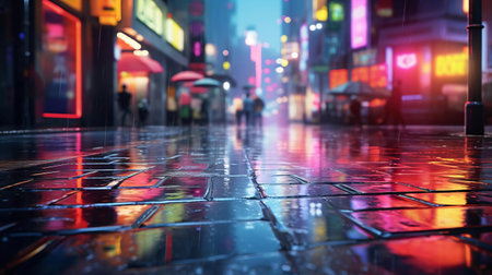 a wet city street at nightの素材