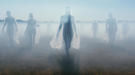 a group of people in black robesの素材