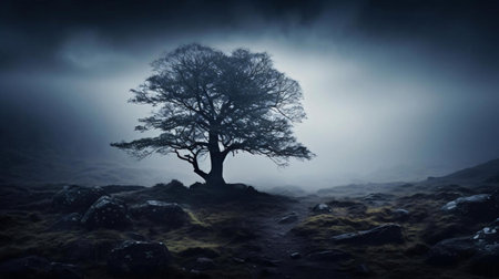 a tree on a hillの素材