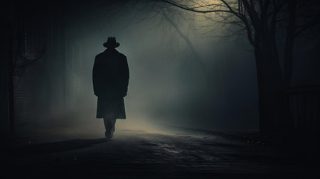 a person walking in the fogの素材