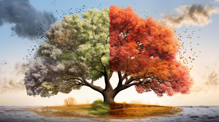 a tree with orange leavesの素材