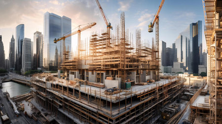a construction site with cranesの素材