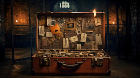 a couple of suitcases with tags on themの素材