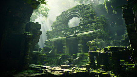 a stone building with a waterfallの素材