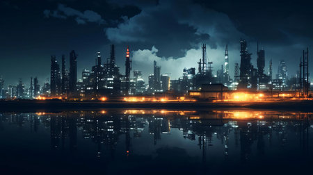 a city skyline at nightの素材