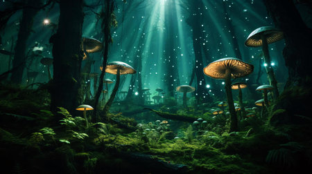 a group of mushrooms in a forestの素材