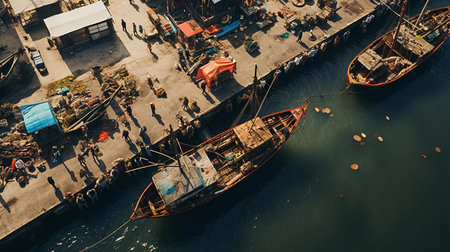 a boat docked at a pierの素材