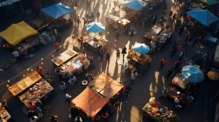 a large crowd of people at an outdoor marketの素材