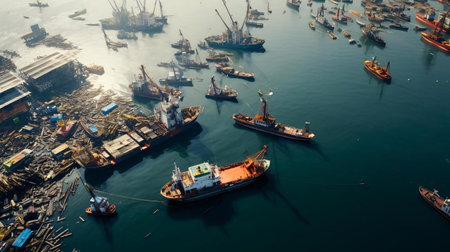 a group of ships in the waterの素材