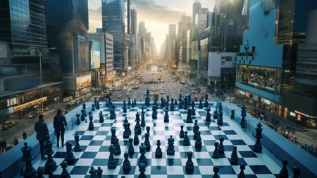 a group of people walking around a cityの素材