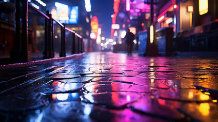 a wet street at nightの素材
