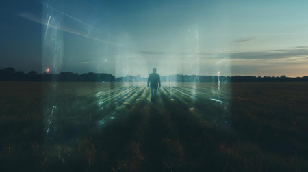 a person standing in a fieldの素材