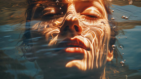 a person with water droplets on the faceの素材