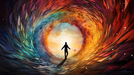 a person walking through a tunnelの素材