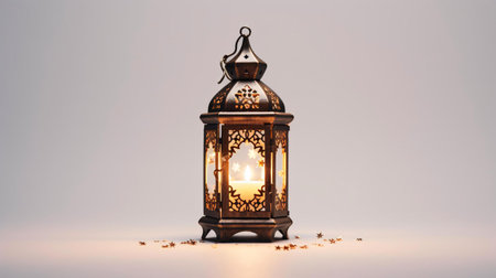 a glass lantern with a light insideの素材