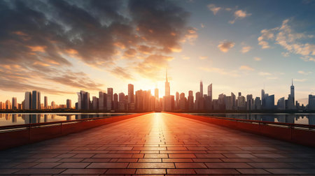 a city skyline at sunsetの素材