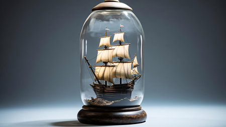 a glass jar with a ship insideの素材