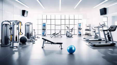a gym with exercise equipmentの素材