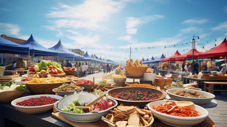 a large outdoor market with many foodの素材