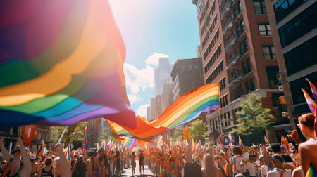 a crowd of people in a cityの素材