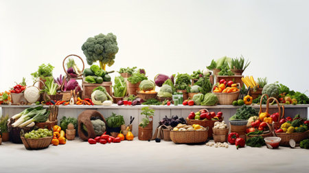 a group of baskets with vegetables in themの素材